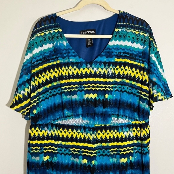 Lane Bryant Dress 18 Blue Aztec Midi Chevron Feminine Tribal Western Boho Retro - Picture 4 of 12